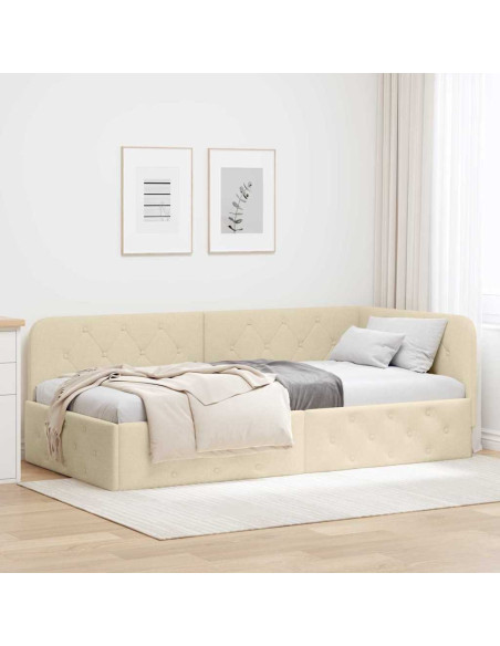 Cornice del letto ad angolo Crema 90 x 190 cm Tessuto