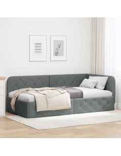 Cornice del letto ad angolo Grigio scuro 90 x 200 cm Tessuto