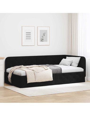 Cornice del letto ad angolo Nero 90 x 200 cm Tessuto