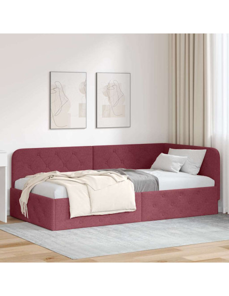 Cornice del letto ad angolo Rosso Vino 90 x 200 cm Tessuto