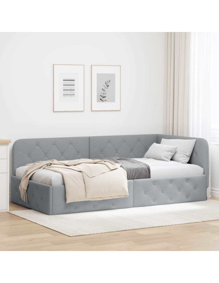 Cornice del letto ad angolo Grigio chiaro 100 x 200 cm Tessuto