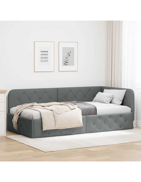 Cornice del letto ad angolo Grigio scuro 100 x 200 cm Tessuto