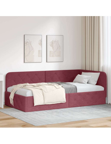 Cornice del letto ad angolo Rosso Vino 100 x 200 cm Tessuto