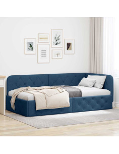 Cornice del letto ad angolo Blu 100 x 200 cm Tessuto