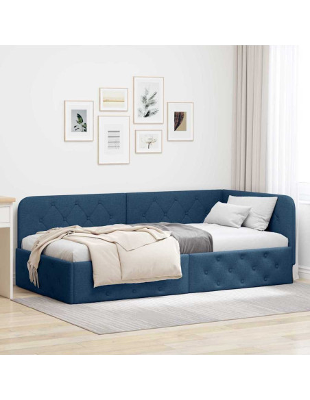 Cornice del letto ad angolo Blu 100 x 200 cm Tessuto