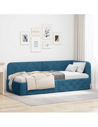 Cornice del letto ad angolo Blu 80 x 200 cm Velluto