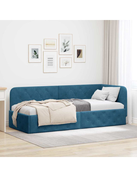 Cornice del letto ad angolo Blu 80 x 200 cm Velluto