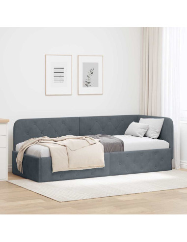 Cornice del letto ad angolo Grigio scuro 80 x 200 cm Velluto