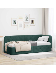 Cornice del letto ad angolo Verde Scuro 80 x 200 cm Velluto