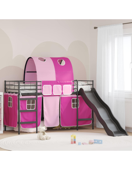 Struttura del letto loft per bambini Nero e rosa 74,5 x 190 cm