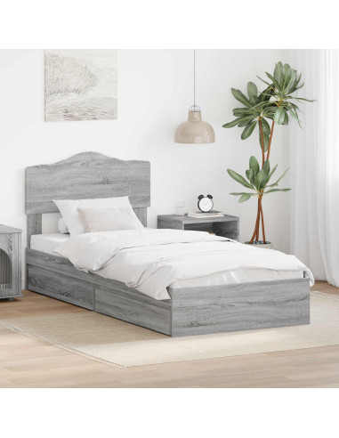 Letto con Contenitore con testiera Grigio Sonoma 90 x 190 cm