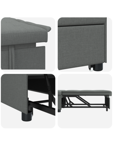 Divano Letto Estraibile 50cm Grigio scuro Legno compensato