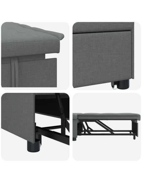 Divano Letto Estraibile 50cm Grigio scuro Legno compensato