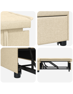 Divano Letto Estraibile Crema 194 x 50 x 82 cm Legno compensato