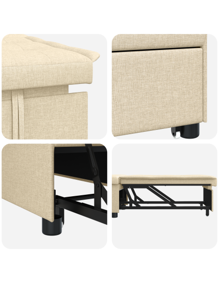 Divano Letto Estraibile Crema 194 x 50 x 82 cm Legno compensato