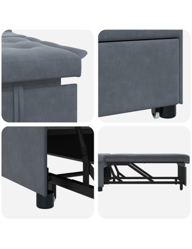Divano letto Grigio scuro 194 x 67 x 82 cm Velluto