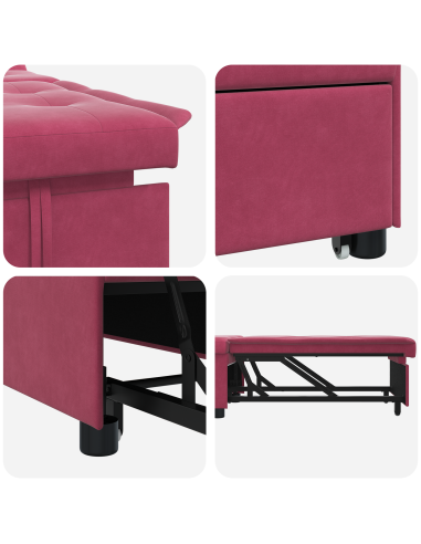 Divano letto Rosso Vino 194 x 67 x 82 cm Velluto