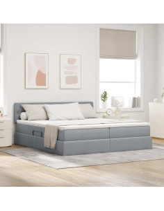 Letto con Contenitore con materasso Grigio chiaro 200 x 200 cm
