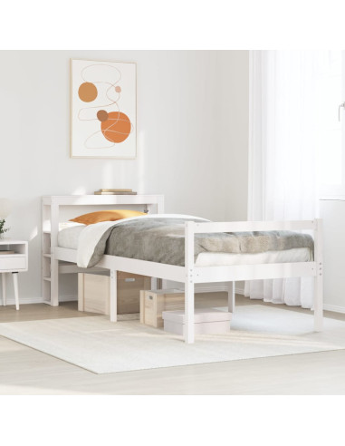 Letto Anziani con Testiera Bianco 90x200cm Legno Massello Pino