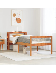 Giroletto con Testiera Marrone Cera 90x200 cm Massello Pino