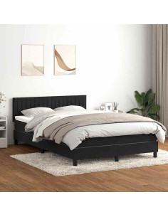 Letto a Molle con Materasso e LED Nero 160x220 cm in Velluto