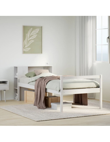 Letto Libreria senza Materasso Bianca 90x200 cm Legno di Pino