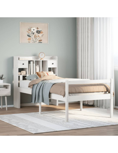 Letto Libreria senza Materasso Bianca 90x200 cm Legno di Pino