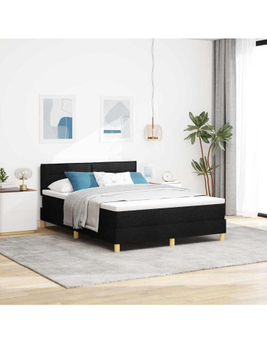 Letto a Sorgente LED con materasso Nero 140 x 190 cm Tessuto