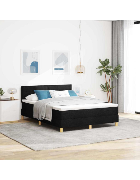 Letto a Sorgente LED con materasso Nero 140 x 190 cm Tessuto