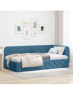 Cornice del letto ad angolo Blu 100 x 200 cm Velluto