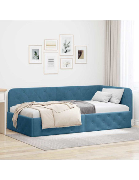 Cornice del letto ad angolo Blu 100 x 200 cm Velluto