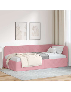 Cornice del letto ad angolo Rosa 100 x 200 cm Velluto