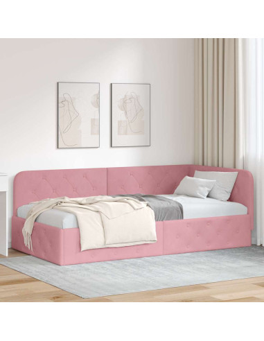 Cornice del letto ad angolo Rosa 100 x 200 cm Velluto