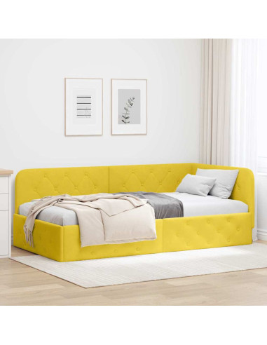 Cornice del letto ad angolo Giallo 100 x 200 cm Velluto