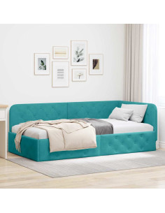 Cornice del letto ad angolo Turchese 100 x 200 cm Velluto