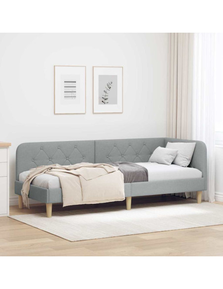 Cornice del letto ad angolo Grigio chiaro 80 x 200 cm Tessuto