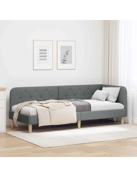 Cornice del letto ad angolo Grigio scuro 80 x 200 cm Tessuto