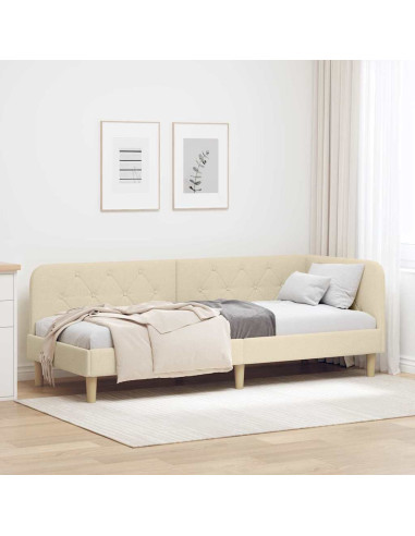 Cornice del letto ad angolo Crema 80 x 200 cm Tessuto