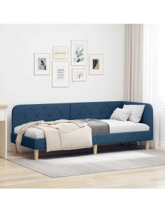 Cornice del letto ad angolo Blu 80 x 200 cm Tessuto