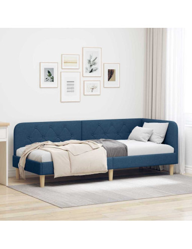 Cornice del letto ad angolo Blu 80 x 200 cm Tessuto