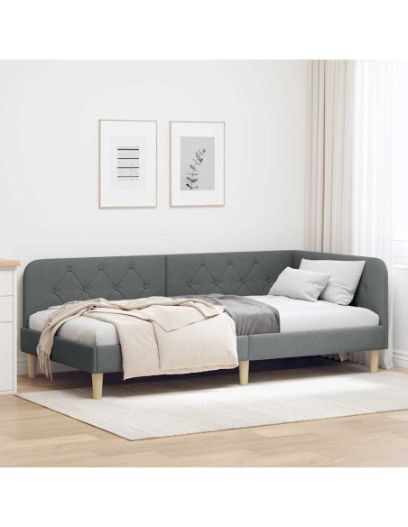 Cornice del letto ad angolo Grigio scuro 90 x 190 cm Tessuto