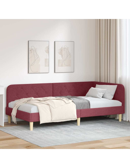 Cornice del letto ad angolo Rosso Vino 90 x 190 cm Tessuto