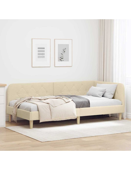 Cornice del letto ad angolo Crema 90 x 190 cm Tessuto