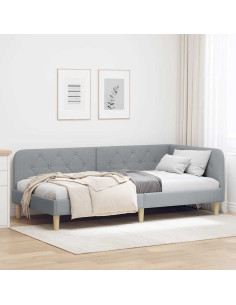 Cornice del letto ad angolo Grigio chiaro 90 x 200 cm Tessuto