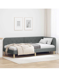 Cornice del letto ad angolo Grigio scuro 90 x 200 cm Tessuto