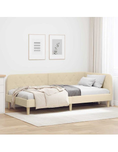 Cornice del letto ad angolo Crema 90 x 200 cm Tessuto