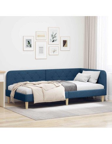 Cornice del letto ad angolo Blu 90 x 200 cm Tessuto