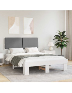 Letto con Testiera Rivestita Grigio chiaro 135 x 190 cm