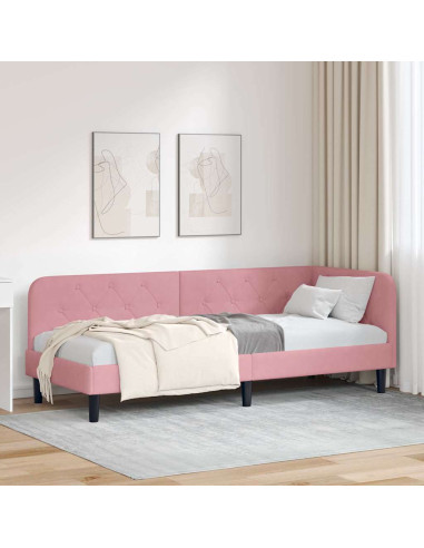 Cornice del letto ad angolo Rosa 80 x 200 cm Velluto