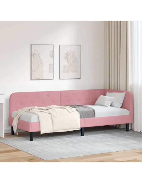 Cornice del letto ad angolo Rosa 80 x 200 cm Velluto
